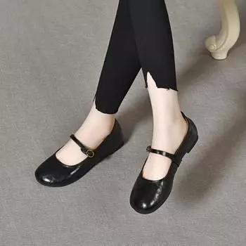 Mary Jane shoes women s spring and summer new round head shallow mouth one-word buckle flat shoes single shoes lazy shoes 34