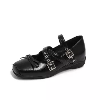 Mary Jane shoes women s spring new retro square head ballet shoes flat bottom shallow mouth one-word buckle single shoes 35