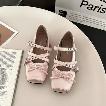 Mary Jane shoes women s summer new retro square head ballet shoes flat bottom shallow mouth one-word buckle single shoes 35