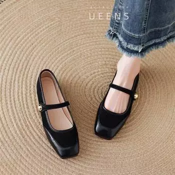 Mary Jane single shoes women s flat spring new shoes temperament red with skirt versatile 35 чёрный