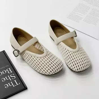 Mary Jane single shoes women s new fashion hollow mesh shoes flat bottom one word with fisherman shoes hole shoes women 35 слоновая кость