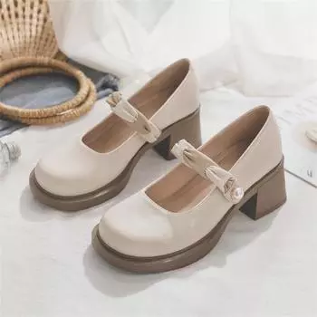 Mary Jane small leather shoes women s spring and summer new Internet celebrity high heels women s thick heels light mouth single shoes 35