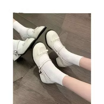 Mary Jane Small Leather Shoes Women S Spring New Fashion Versatile French Retro Temperament White Thick Heel High Heel Single Shoes 35 коричневый