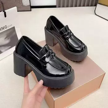 Mary Jane thick heel high heels small new heightened platform small leather shoes women 35