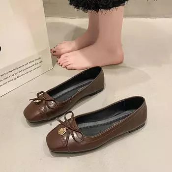 Mary Jane Women s Low Heel Soft Leather Shoes New Round Head Multi functional Retro Fashion Comfortable Leisure Versatile 40 коричневый