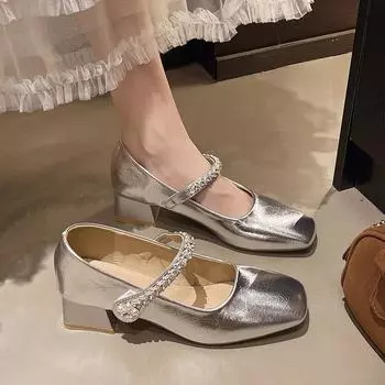 Mary Jane women s shoes new summer fashion temperament high-end not tired feet thick heel rhinestone high-heeled single shoes 35