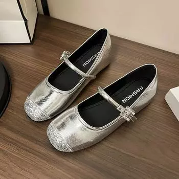 Mary Jane women s shoes, new summer silver light-mouth flats with skirts, beautiful one-pedal Doudou single shoes 35