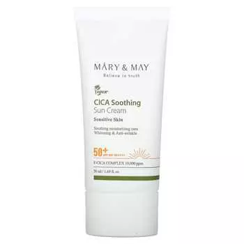Mary & May, Cica Soothing Sun Cream, для чувствительной кожи, SPF 50+ PA++++, 1,69 жидких унций (50 мл)
