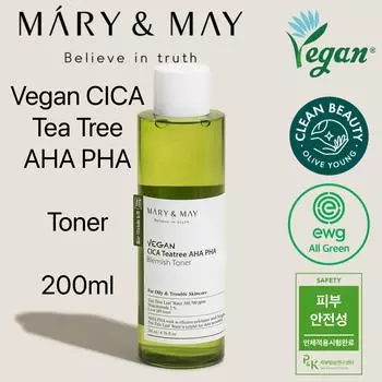 Mary&May Веганский тоник CICA Tea Tree AHA PHA 200 мл 200ml