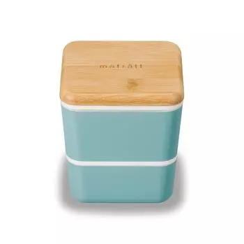 Masakazu Antibacterial Lunch Box 2 Tiers Matratt Square Nest Lunch 10 x 10 x 11 cm Blue