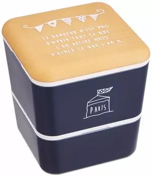 Masakazu PARIS Square Nest Lunch Garland Wood Grain x Navy 757482 2 яруса верхний ярус (Нижний 240мл, 360мл)