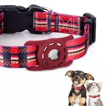 masamilk Dog Air Tag Compatible Collar for AirTag Cat Dog Pet Collar Lost Tracking Pet Supplies AirTag Compatible Case Check (S, Red)