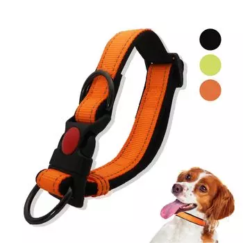 Masamilk Двойной ошейник с кольцами для крупных и средних собак, мягкий, устойчивый к падениям, двойной нейлоновый ошейник для собак, выкл., подкладка, замок, прочный, (Л, Оранжевый) оранжевый