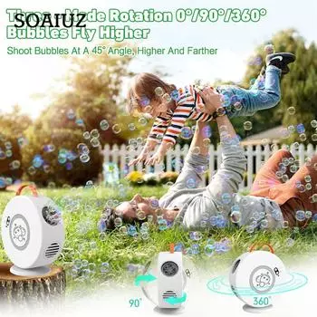 Машина для изготовления пузырей Автоматическая машина для выдувания пузырей, вращающаяся на 90°/360° для детей и взрослых USB-перезаряжаемая батарея Портативная машина для создания пузырей для веселой игрушечной вечеринки на открытом воздухе One Size