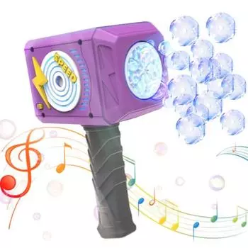 Машина для изготовления пузырей Hammer с музыкальным светом, 8 отверстий, герметичная портативная детская портативная автоматическая игрушка для выдувания пузырей для малышей, подарок для мальчиков и девочек фиолетовый