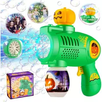 Машина для мыльных пузырей на Хэллоуин для детей, светящаяся автоматическая машина для мыльных пузырей с 21 отверстием для вечеринок на Хэллоуин, наполнители для сладостей тыква