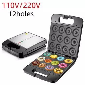 Машина для приготовления пончиков 1 шт. Машина для выпечки тортов 12 отверстий Двусторонний нагрев Яичный пирог Вафли Детская выпечка Домашний завтрак Машина чёрный