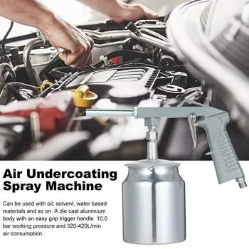 Машина для распыления грунтовок с воздухом, бачком для всасывания 750 мл и щеткой для очистки. Нанесение распыляемого покрытия на грузовик. серебряный