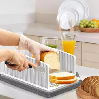 Машина для резки хлеба для домашнего хлеба, регулируемая нарезка хлеба, складная и компактная направляющая для резки, с поддоном для сухарей One Size белый