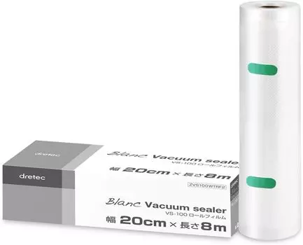 Машина для вакуумной упаковки Dretec, вакуумный упаковочный пакет, специальная пленка для пакетов, 1 рулон, ширина 20 см x длина 8 м, толщина 0,26 мм