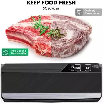 Машина для вакуумной упаковки пищевых продуктов с 5 пакетами для запечатывания, автоматическая машина для запечатывания пищевых продуктов для сохранения продуктов с набором для начинающих, режимы сухой и влажной еды EU Plug чёрный