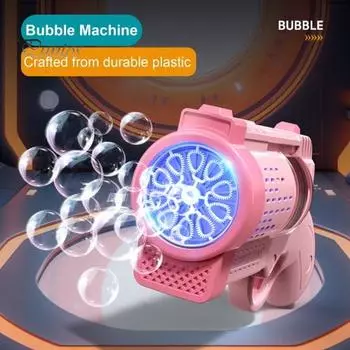 Машина для выдувания пузырей Revolver с подсветкой, 10 отверстий, герметичная, портативная, для детей, для мальчиков и девочек, рождественский подарок розовый