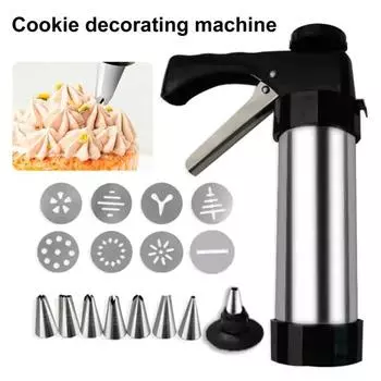 Машина для выпечки печенья из нержавеющей стали, классический набор для выпечки печенья с 8 насадками, цветочные лотки, диски для печенья, легкоочищаемые трафареты для выпечки A