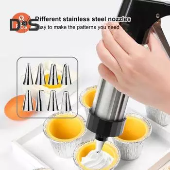 Машина для выпечки печенья из нержавеющей стали, классический набор для выпечки печенья с 8 насадками, цветочные лотки, диски для печенья, легкоочищаемые трафареты для выпечки A