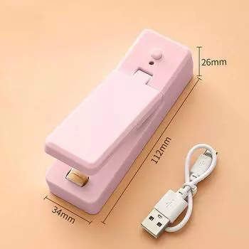 Машина для запечатывания небольших бытовых зарядных портативных пластиковых пакетов для закусок, артефакт для запечатывания, мини-машина для запечатывания пластика 11.2*3.4*2.6cm розовый
