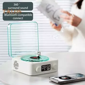 Машина с белым шумом и ночником Ретро-проигрыватель в форме перезаряжаемого Bluetooth-совместимого динамика Настольный будильник белый
