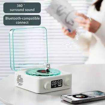 Машина с белым шумом и ночником Ретро-проигрыватель в форме перезаряжаемого Bluetooth-совместимого динамика Настольный будильник белый