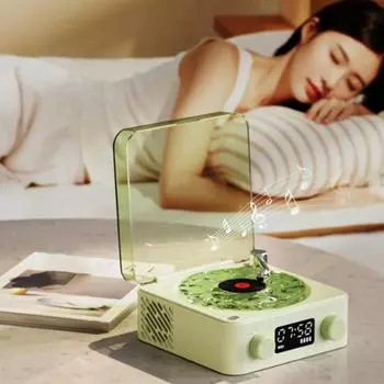 Машина с белым шумом и ночником Ретро-проигрыватель в форме перезаряжаемого Bluetooth-совместимого динамика Настольный будильник белый