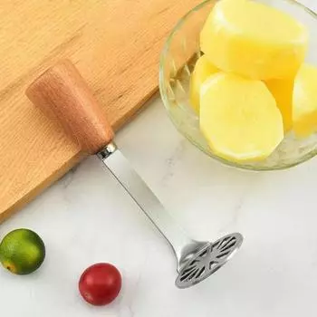 Машинка для картофеля из нержавеющей стали, деревянная длинная ручка, пищевой многофункциональный ручной инструмент для измельчения моркови и овощей, кухонные гаджеты серебряный