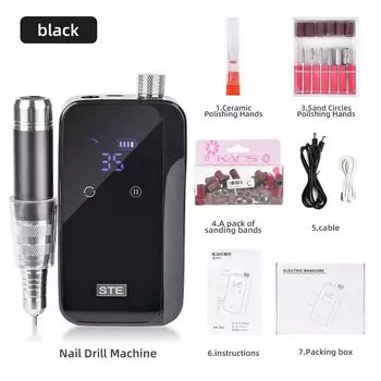 Машинка для маникюра 35000 об/мин с ЖК-дисплеем HD, аккумуляторная, для маникюра, портативная фрезерная машинка для маникюра, полировщик ногтей