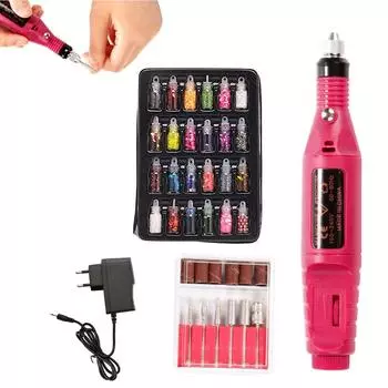 Машинка для маникюра и сверления ногтей, инструменты для полировки ногтей, набор для самостоятельного маникюра с блестками 12pcs розовый