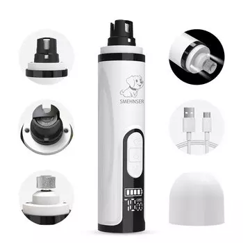 Машинка для стрижки ногтей для собак и кошек Электрическая пилка для ногтей со светодиодной подсветкой для домашних животных Уход за ногтями для маленьких, средних и больших собак Электрическая пилка Точилка для ногтей