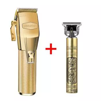 Машинка для стрижки Ubeator, триммер для стрижки, электрическая перезаряжаемая парикмахерская бритва для мужчин, Золотая металлическая парикмахерская, бритье, Т-образное лезвие, контур стрижки