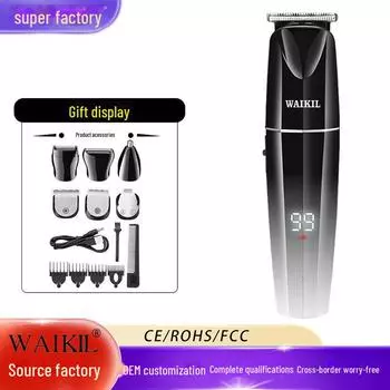 Машинка для стрижки волос с ЖК-дисплеем и зарядкой от USB: Профессиональная электрическая бритва-триммер для волос. WL-880 синий/серебряный