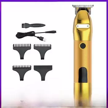 «Машинка для стрижки волос с ЖК-дисплеем и зарядкой от USB, металлическим корпусом и керамическим лезвием» золотой