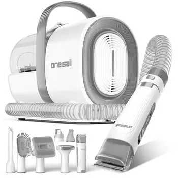 Машинка для стрижки животных Oneisall Pet Clipper Уход за шерстью Сезон линьки Собака и кошка Красота Уход за шерстью домашних животных Электрическая Автоматическое всасывание линяющей шерсти Пылесос LM2 Набор, Набор 7-в-1,