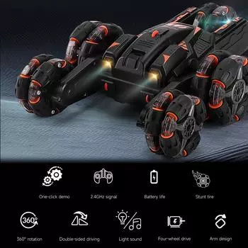 Машинка для трюков с дистанционным управлением для детей, двусторонние часы 2,4 ГГц, машина для трюков с дистанционным управлением, поворот на 360 градусов белый
