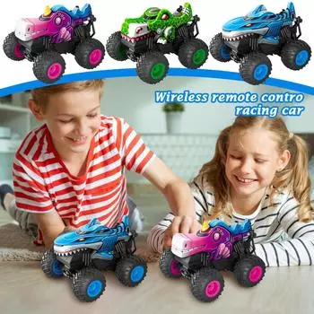 Машинка на радиоуправлении, 2,4 ГГц вездеходные игрушки, радиоуправляемый грузовик с музыкой, 3 световых эффекта, 360 Stunt, все включено, готово к запуску, игрушка в подарок One Size синий