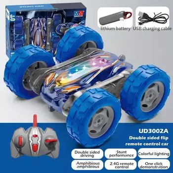 Машинка с дистанционным управлением, 2,4 ГГц светодиодная машина для трюков с датчиком жестов, 4WD двухсторонняя вращающаяся машина с подсветкой и музыкой, вездеходная