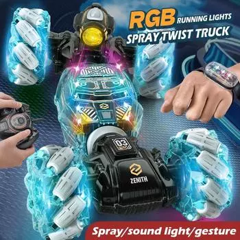 Машинка с дистанционным управлением, 2,4 ГГц светодиодная машина для трюков с датчиком жестов, 4WD двухсторонняя вращающаяся машина с подсветкой и музыкой, вездеходная