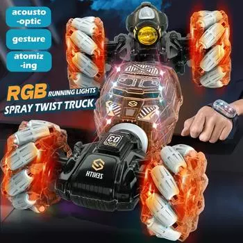 Машинка с дистанционным управлением, 2,4 ГГц светодиодная машина для трюков с датчиком жестов, 4WD двухсторонняя вращающаяся машина с подсветкой и музыкой, вездеходная