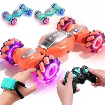 Машинка с дистанционным управлением, трюковая машинка с дистанционным управлением, игрушечная машинка с датчиком жестов и светомузыкой, двухсторонняя вращающаяся машинка для дрифта, игрушечный внедорожник синий