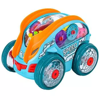 Машинка с шестеренчатым приводом и светодиодными фонарями, детская прозрачная светящаяся игрушечная машинка, игрушечные машинки с красочными движущимися шестеренками, подходит для детей в возрасте от 1 до 3 лет One Size