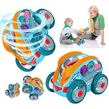 Машинка с шестеренчатым приводом и светодиодными фонарями, детская прозрачная светящаяся игрушечная машинка, игрушечные машинки с красочными движущимися шестеренками, подходит для детей в возрасте от 1 до 3 лет