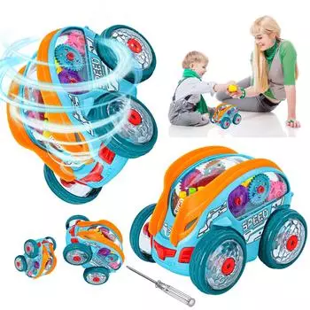 Машинка с шестеренчатым приводом и светодиодными фонарями, детская прозрачная светящаяся игрушечная машинка, игрушечные машинки с красочными движущимися шестеренками, подходит для детей в возрасте от 1 до 3 лет One Size