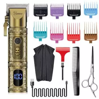 Машинки для стрижки волос Hatteker, мужской триммер для хлеба, беспроводной цельнометаллический триммер для волос с парикмахерской накидкой и ножницами